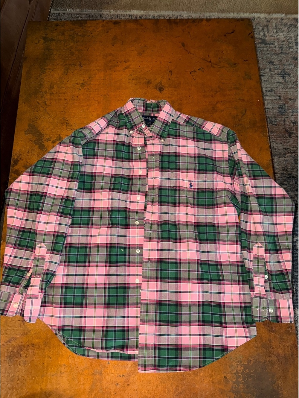 Ralph Lauren Pink & Green Plaid Oxford Button-Down Shirt – Men’s Medium